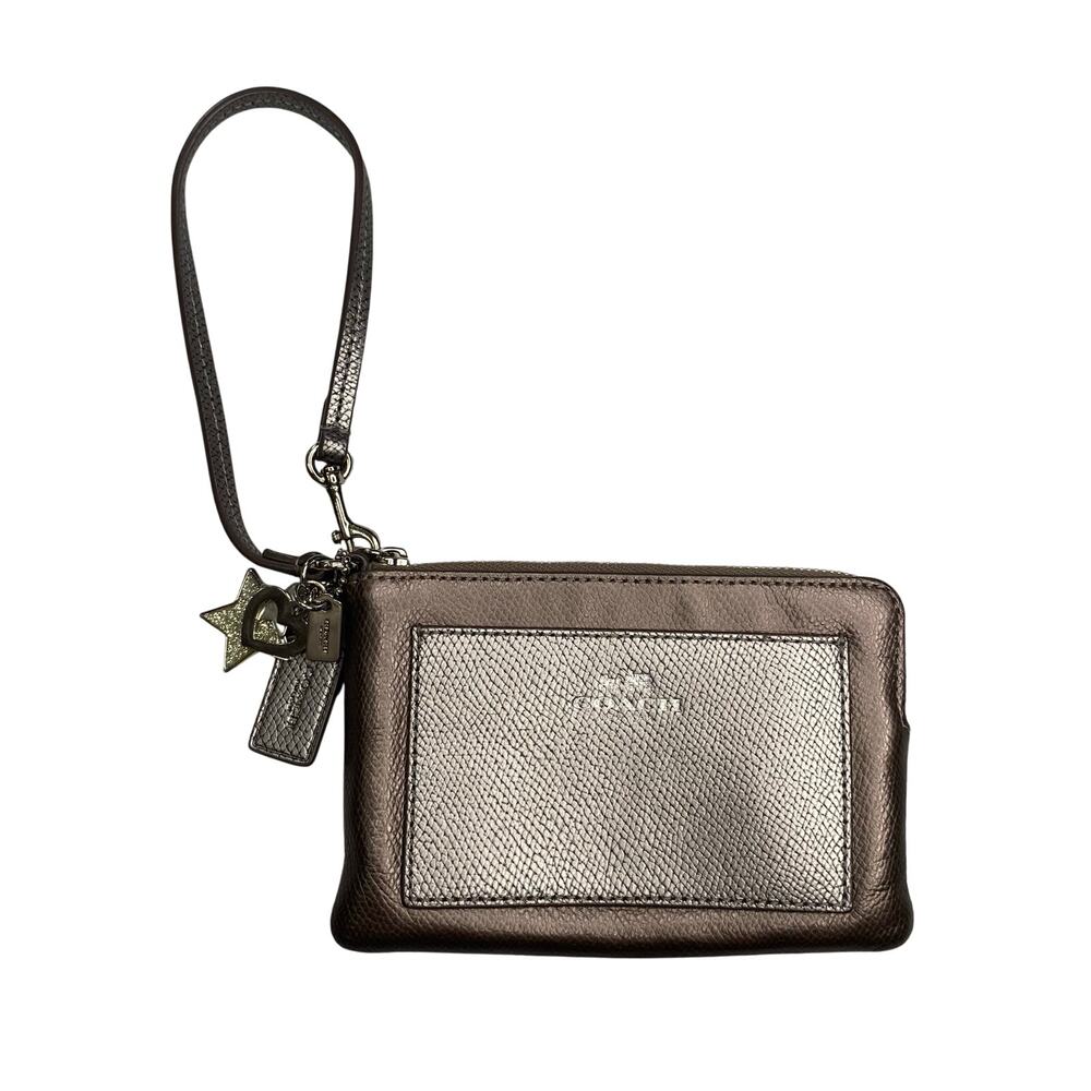 Coach Wristlet Charm Corner Zip Bronze Silver Slate F64649 Star and Tag Charms